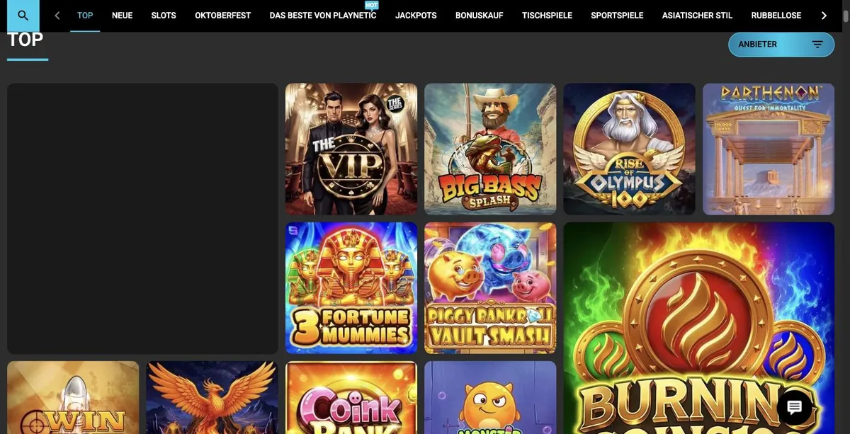 SilverPlay seriös - Lobby mit Slots von Pragmatic Play, Play'n GO, NetEnt und Novomatic