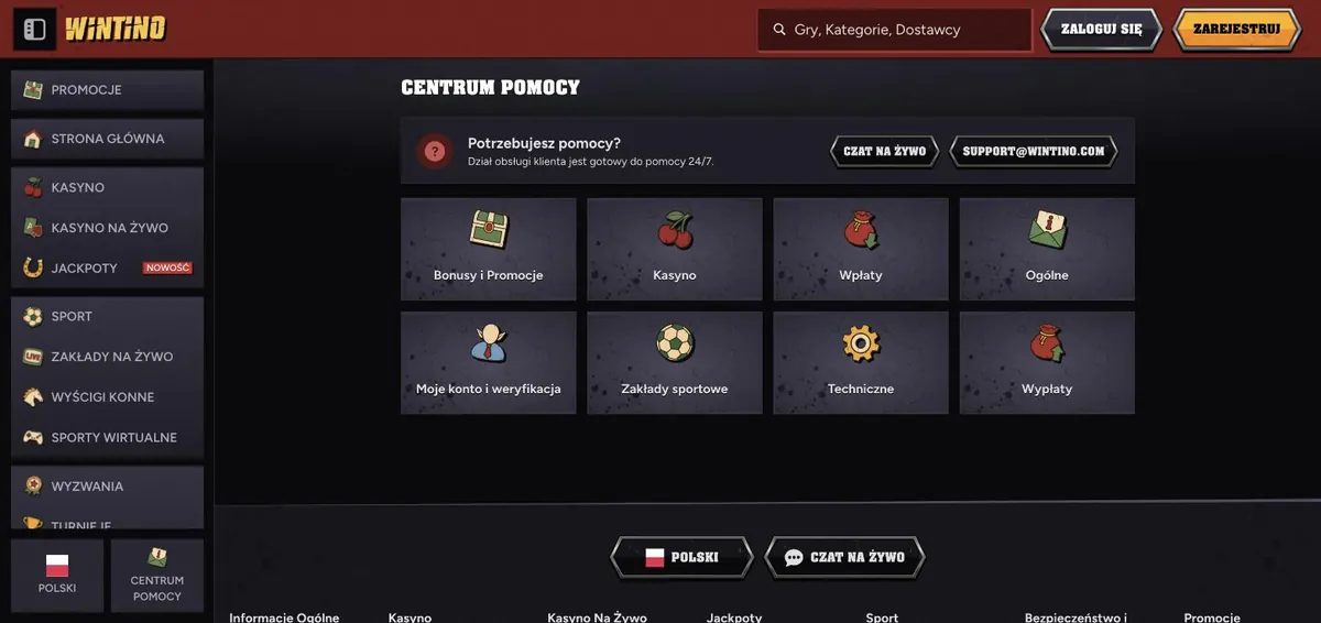 Wintino Login - Hilfecenter mit Kategorien zu Konto und Verifizierung